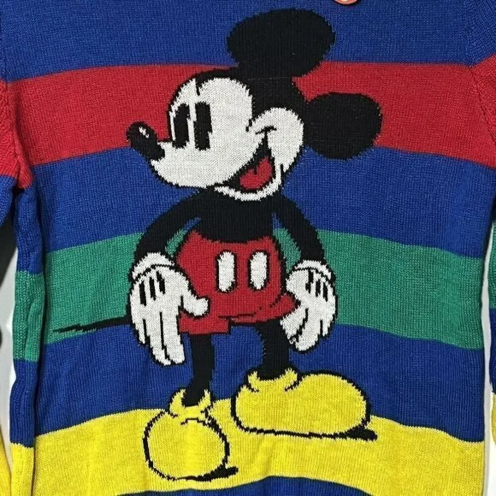 Disney 100 NWT Retro Reimagined Mickey Mouse Colorful Striped Sweater‎ Youth M